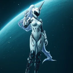 beautiful hourglass feminine cyborg in full body skinspace suit, unicorn helmet, steel boots, concept art by artgerm, photoshoot, intricate, highlydetailed, space background, artstation 4 k raytracing, shadows, highlights, illumination