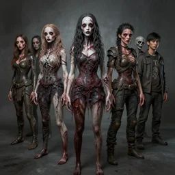 female realistic horror characters, Moebius, Greg Rutkowski, Zabrocki, Karlkka, Jayison Devadas, Phuoc Quan, trending on Artstation, 8K, ultra wide angle, pincushion lens effect