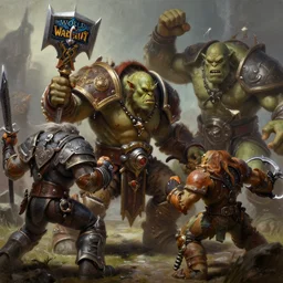 detailed painting of an orc from world of warcraft fighting against an ork from warhammer fantasy