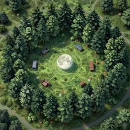 a ttrpg map of a moonlit clearing in the woods, gridless, beautiful, 8 k, high quality digital art