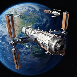 space station in orbit around earth cyberpunk science fiction extremely detailed sharp focus concept art digital painting by simon stalenhag by bruce pennington by giger