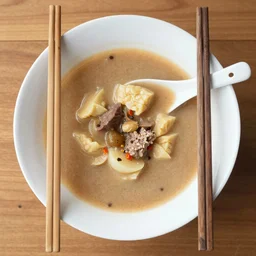 sampuru brain soup, chopsticks and spoon, 8 k,
