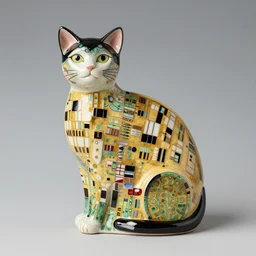 cat, contemporary ceramics, in style of klimt