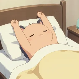 umaru from the anime waking up and stretching