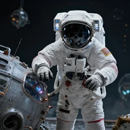 haunted and spooky astronaut fix a spaceship, greg rutkowski, 8 k, very high resolution, astrophotography, processing, extremely hyperdetailed