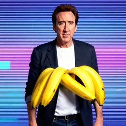 Nicolas Cage wearing banana, vaporwave, digital art