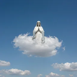 wide angle sky with < ~ 8 0 8 ~ > virgin mary cloud in center, path tracing, ray tracing, illusion