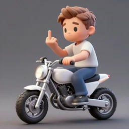 lando norris, on a tiny motorbike, giving the middle finger