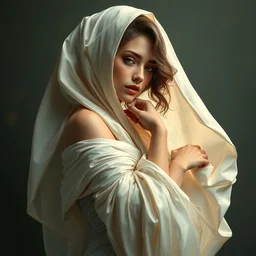 ultra realistic illustration studio of a beautiful elegant girl in an artistic pose covered in silk, intricate, elegant, highly detailed, digital painting, artstation, concept art, smooth, sharp focus, illustration, art by artgerm and greg rutkowski and alphonse mucha by klimt