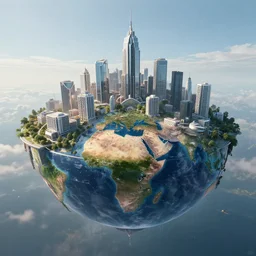 futuristic city on float earth, realistic, cinematic, highly details