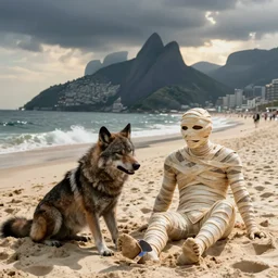 a werewolf and a mummy chilling on the beach of ipanema by keith harring