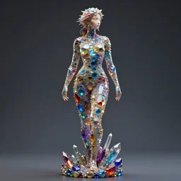 a stunning rendition of full - body female sculpture made of fractal gems, fractal crystals, very intricate, hyper realistic, octane render, very colorful, vibrant, cinematic, amazing details, by james jean, by brian froud, by ross tran