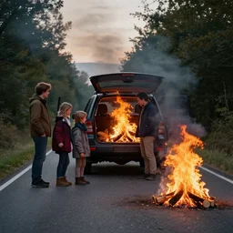 photo of a family of french fires going on a road trip