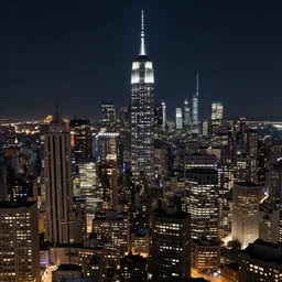 A cityscape at night with bright lights and skyscrapers, Unreal Engine, 4k, rendered, physically based rendering