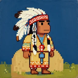 a surreal photograph of a painting of an 8 - bit native american