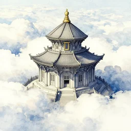 olympus temple resting in the clouds, watercolor, drawing, intricate linework, stunning artwork, highly detailed, trending on artstation
