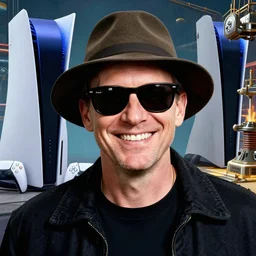 a man in a hat and sunglasses is smiling, a colorized photo by zack snyder, reddit, maximalism, playstation 5 screenshot, maximalist, reimagined by industrial light and magic
