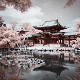 beautiful infrared landscape photography with japanese temple and lily pond by david keochkerian and mike irwin, ir filter, tilt shift