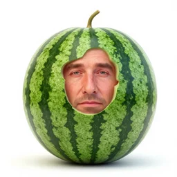 a water melon with the face of mel gibson