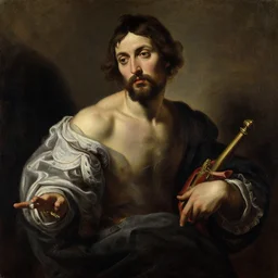 cinematic painting in the style of phil hale, parts by caravaggio