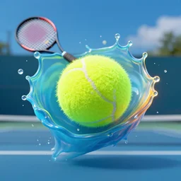 extreme tennis hitting ball action shot splash art graphic design color splash high contrasting art, fantasy, highly detailed, art by greg rutkowski