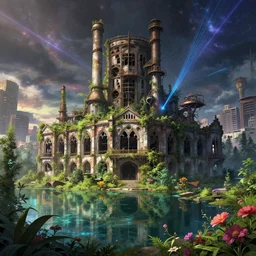 a beautiful hyperdetailed rendering of industrial architecture architecture abandoned building monastery nature by kengo kuma, scumm bar galactic thermal vision lake anime vice city dramatic lighting uv light tokyo laser extraterrestial wilderness universe flowers liberty city, archdaily, wallpaper, highly detailed, trending on artstation.