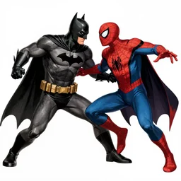 batman fighting spider - man, frank cho, realistic illustration, comic illustration, big format, combat, duel