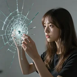 girl looking at shattered glass, matte painting,8k resolution