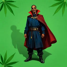 snoop dogg as doctor strange, long shadow, green colors, marijuana leaves, marijuana, by greg rutkowski, artstation