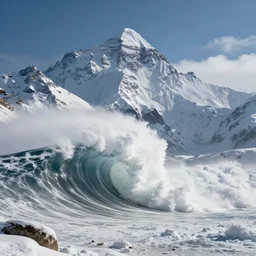 A tsunami crashes over Mount Everest in the style of Ivan Aivazovsky