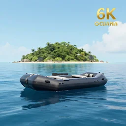 realistic photo of an island from raft, 4k, octane render, award winning