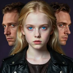 head and shoulders portrait of a young girl in a black leather jacket, pale skin, piercing blue eyes, blonde hair, steampunk, vibrant color, high detail, symmetry!!!, masterpiece by craig mullins, ruan jia, peter mohrbacher, norman rockwell, caravaggio