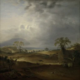 highly detailed landscape of the african velt, misty ominous atmosphere : claude lorrain
