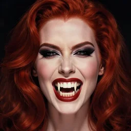 style of yoji shinkawa : : gorgeous vampire amy adams : : sharp teeth fangs, open mouth sneer : : symmetrical face, symmetrical eyes : : gorgeous red hair : : magic lighting, low spacial lighting : :