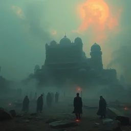a place where lost souls gather, melancholic, dramatic, emotional, cinematic, masterpiece by daytoner, ruan jia, beksinski, caravaggio, jakub rebelka, android jones