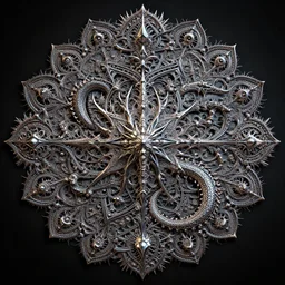 intricate fractal mandala tron metallic dragon