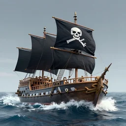 concept art, a ship tossed on a stormy ocean, flying a pirate flag. realistic shaded lighting poster by ilya kuvshinov, magali villeneuve, artgerm, jeremy lipkin and michael garmash and rob rey