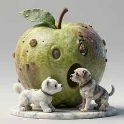 beautiful digital fantasy illustration of alien fruit, a creepy dog attacking a stuffed animal, octane render, detail texture, unreal engine, 8 k, a surrealist sculpture by ryohei hase, ultra hyper realistic quality, marble sculptures
