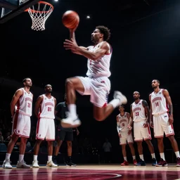 a basketball player from gran canaria, jumping, fast movement, motion blur, volumetric lighting, dynamic, dramatic, amazing photoreal, octane render, strobist, by jim burns, by greg manchess, huang guangjian, gil elvgren, sachin teng, greg rutkowski, jesper ejsing, ilya kuvshinov