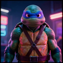 raphael ninja turtle portrait, synthwave, neon, cinematic, volumetric lighting, f 8 aperture, cinematic eastman 5 3 8 4 film, photorealistic