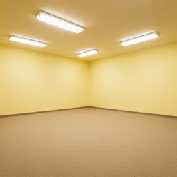 place characterized by the smell of moist carpet, walls with a monochromatic tone of yellow, and buzzing fluorescent lights.