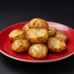 fried potatoes on a red plate, studio lighting, 3 5 mm, photography, detailed, 8 k