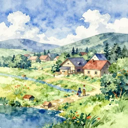 jrpg saga frontier 2, watercolor enviroment, by tomomi kobayashi