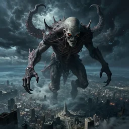 a hyperdetailed matte painting of cthulu descending from space, looming ominous over a city, dark thunderstorm, lovecraftian horror, monster from beyond space and time, intricate detail, ultrawide lens, aerial photography, cinematic, 8 k, cel shaded, volumetric lighting, octane render, art by makoto shinkai, artgerm, greg rutkowski