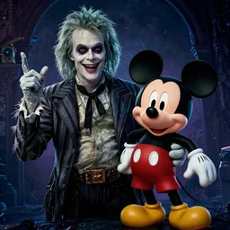 a horror movie poster featuring beetlejuice and mickey mouse