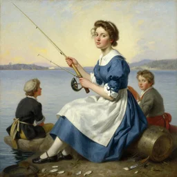 fishing maid, highly detailed painting by gaston bussiere, craig mullins, j. c. leyendecker 8 k