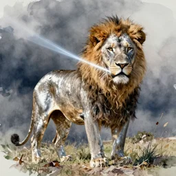 lion, pinterest, artstation trending, behance, watercolor, by coby whitmore, silver, laser light,