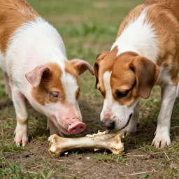 dogs eat bones with pigs