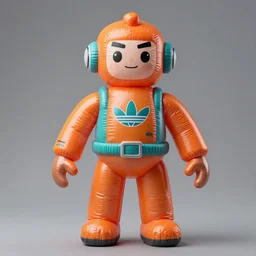 accurate detailed pvc inflatable orange & teal colored action figure god, full body, futuristic, concept art, character only, detailed art, adidas streetwear, figurine!!!, studio lighting, grey background, no shadow, trending on artstation, 4 k, sharp, highly - detailed, focus on face!!!
