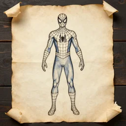 a handmade drawing blueprint of spiderman suit mark 1 0 by leonardo da vinci papyrus